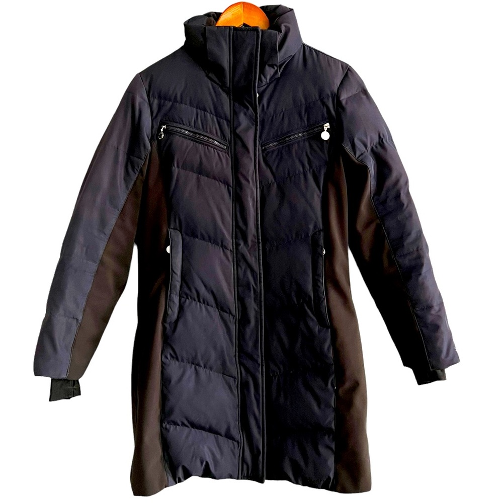 Calvin Klein Women’s Down Long Winter Puffer Jacket Coat Navy Blue Hood XS